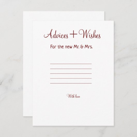 アドバイスとウィッシュ結婚式のカップルの名前を追加 ノートカード (正面/裏面)