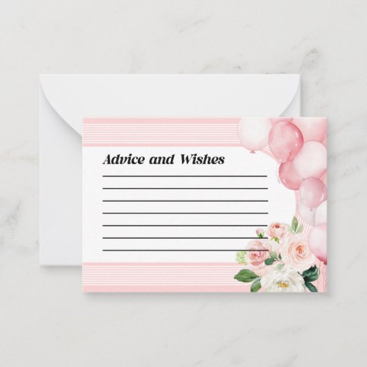アドバイスとウィッシュ赤ちゃんシャワーカードピンク ノートカード (正面)