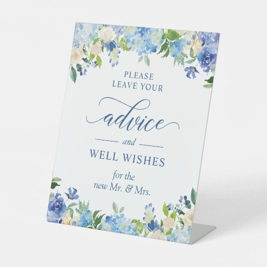 アドバイスとウェルウィッシュブルーアジサイフローラ 台座サイン (正面)