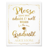 アドバイスとウェルウィッシュ卒業パーティーのサイン金ゴールド フォトプリント            (正面)