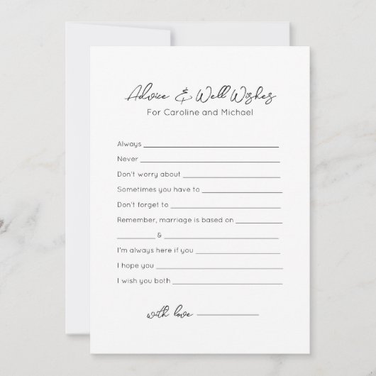 アドバイスとウェルウィッシュ – ブライダルシャワーゲーム シーズンカード (正面)