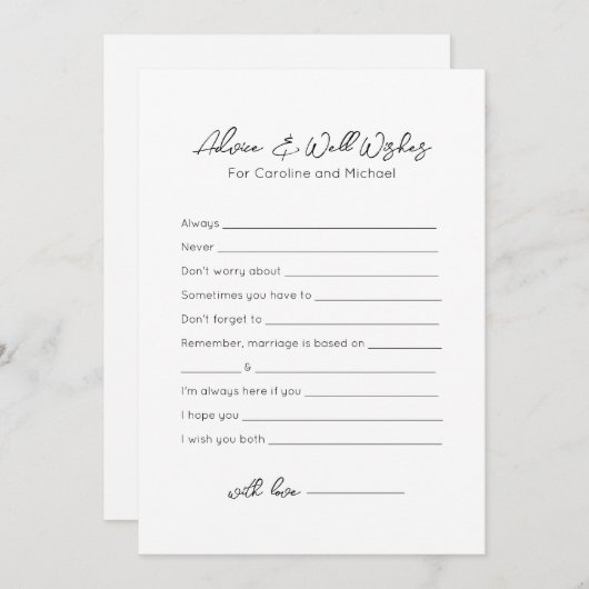 アドバイスとウェルウィッシュ – ブライダルシャワーゲーム シーズンカード (正面/裏面)