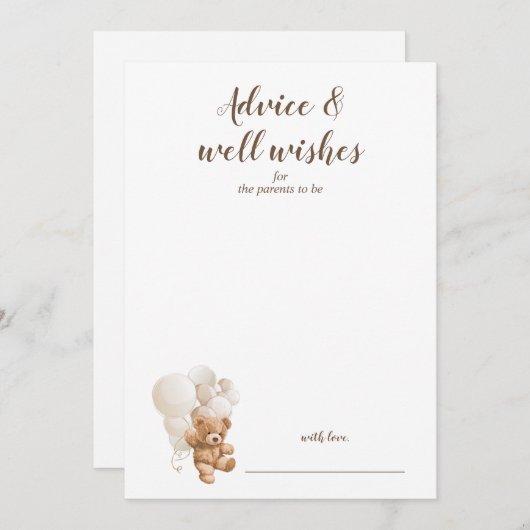 アドバイスとウェルウィッシュTeddy Bearベビーシャワーカード サンキューカード (正面/裏面)