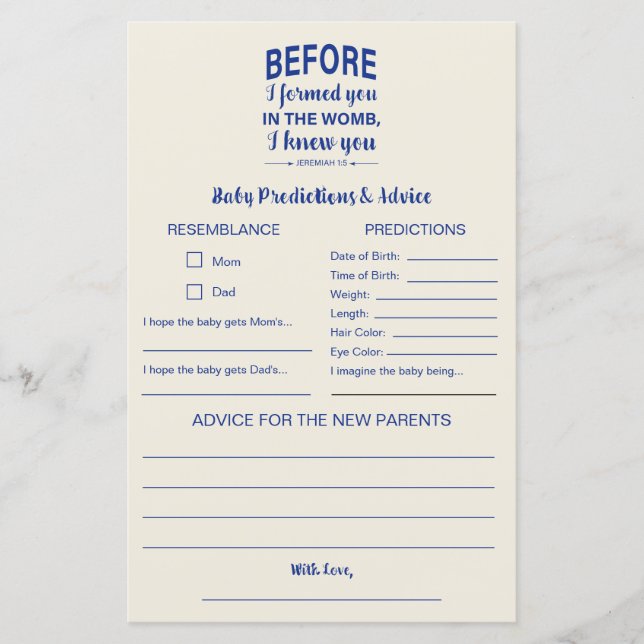 アドバイスと予測バイブル聖句ベビーシャワーゲーム (正面)