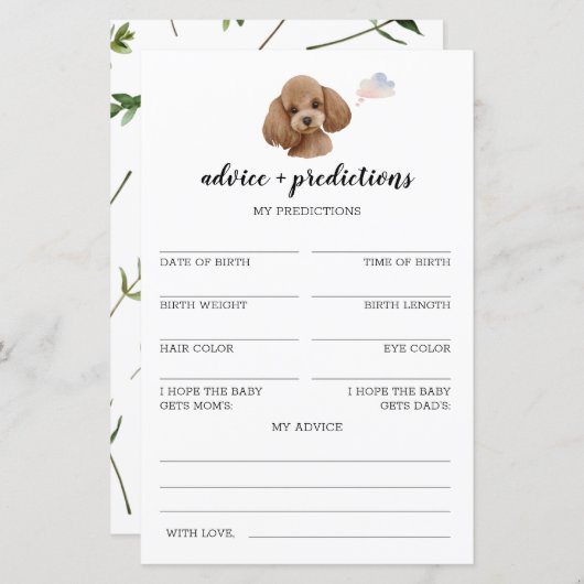 アドバイスと予測プードル玩具ベビーシャワーゲーム (正面/裏面)