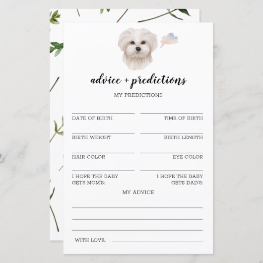アドバイスと予測マルチーズベビーシャワーゲーム (正面/裏面)