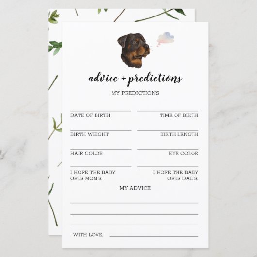 アドバイスと予測ロットワイラーベビーシャワー (正面/裏面)