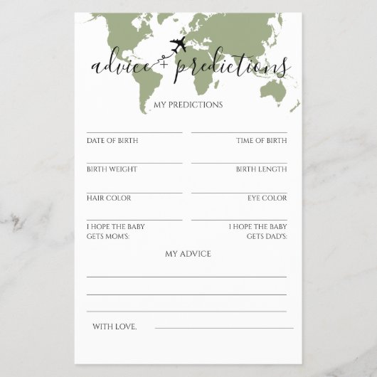 アドバイスと予測旅行をテーマにしたベビーシャワー チラシ (正面)