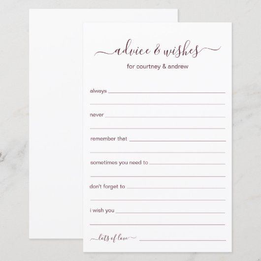 アドバイスと希望 (正面/裏面)