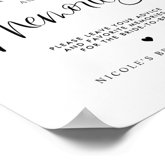 アドバイスと思い出かわいい書道ブライダルシャワー ポスター (角)