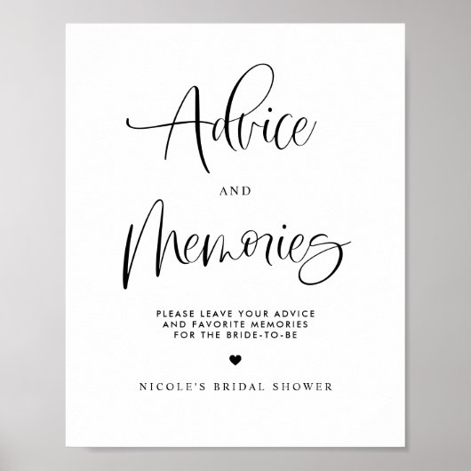 アドバイスと思い出かわいい書道ブライダルシャワー ポスター (正面)