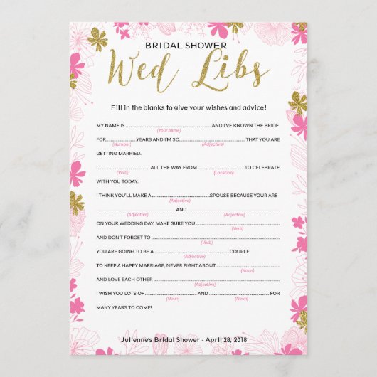 アドバイスと花嫁シャワーゲームへの願い アドバイスカード (正面)