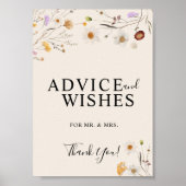 アドバイスと願いボホワイルドフラワー結婚のサイン ポスター (正面)