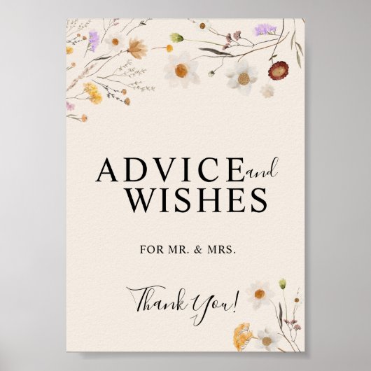 アドバイスと願いボホワイルドフラワー結婚のサイン ポスター (正面)