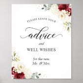 アドバイスと願い事のサイン 赤白 花 ポスター (正面)