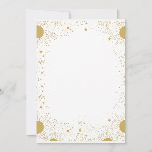 アドバイスのための新郎新婦の金ゴールドサンスターズ 招待状 (裏面)