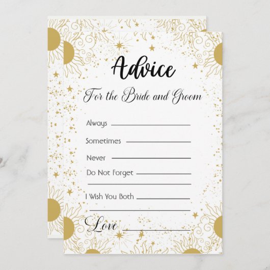 アドバイスのための新郎新婦の金ゴールドサンスターズ 招待状 (正面/裏面)