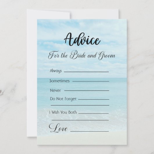 アドバイスのための新郎新婦ブルー海ビーチ 招待状 (正面)