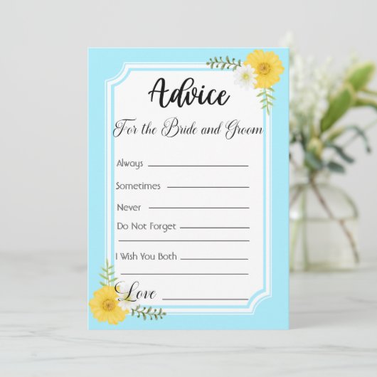 アドバイスのための花嫁と新郎スカイブルーフローラ 招待状 (スタンド正面)