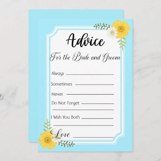 アドバイスのための花嫁と新郎スカイブルーフローラ 招待状 (正面/裏面)