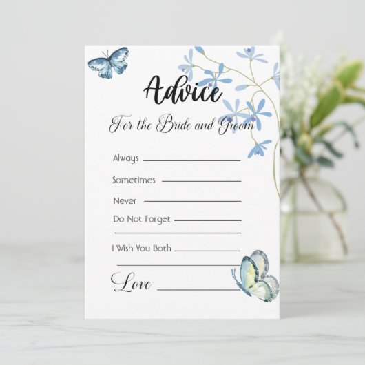 アドバイスのための花嫁と新郎ブルー蝶 招待状 (スタンド正面)