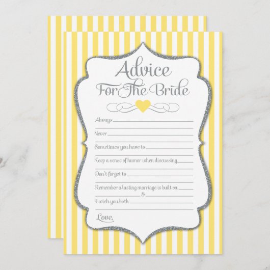 アドバイスの花嫁イエローグレーブライダルシャワー アドバイスカード (正面/裏面)