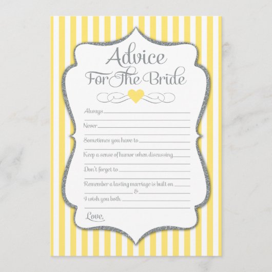 アドバイスの花嫁イエローグレーブライダルシャワー アドバイスカード (正面)
