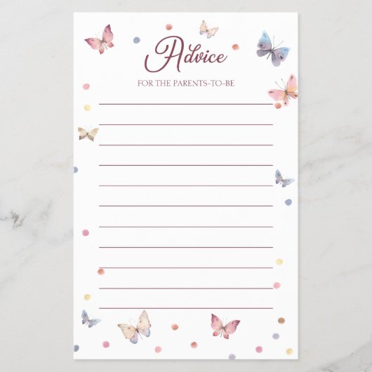 アドバイスの親のための水の色バタフライベビーショウ チラシ (正面)