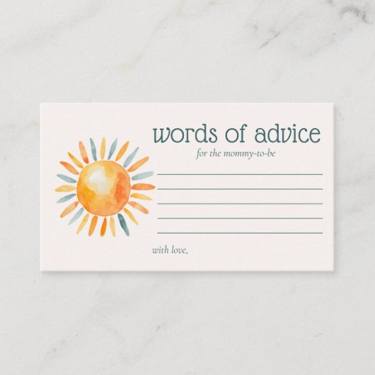 アドバイスの言葉来ここの息子男の赤ちゃんシャワー エンクロージャーカード (正面)