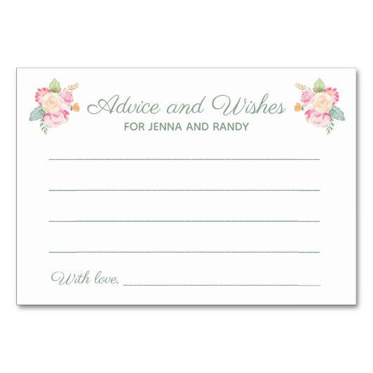 アドバイスウィッシュフローラ水彩結婚式カード テーブルナンバー (正面)