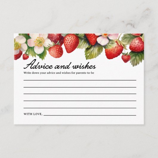 アドバイスカードとウィッシュズカード | イチゴの赤ちゃんシャワー エンクロージャーカード (正面)