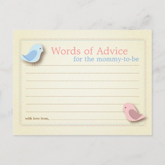 アドバイスカードの甘いバーディ赤ちゃんシャワーの言葉 アドバイスカード (裏面)