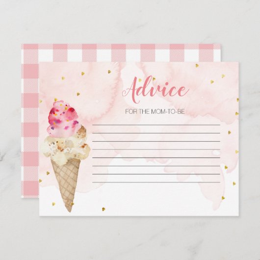 アドバイスカードピンクアイスクリームブライダルシャワー エンクロージャーカード (正面/裏面)