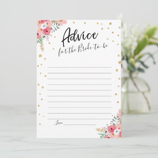 アドバイスカードピンクフローラ金ゴールド旅行ブライダルシャワー 招待状 (スタンド正面)