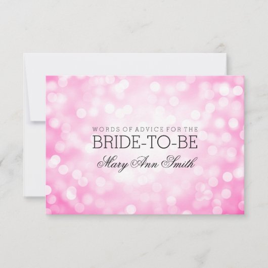 アドバイスカードブライダルシャワーピンクグリッターライト 招待状 (正面)