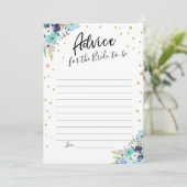 アドバイスカードブルーフローラ金ゴールド旅行ブライダルシャワー 招待状 (スタンド正面)