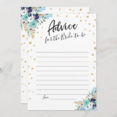アドバイスカードブルーフローラ金ゴールド旅行ブライダルシャワー 招待状 (正面/裏面)