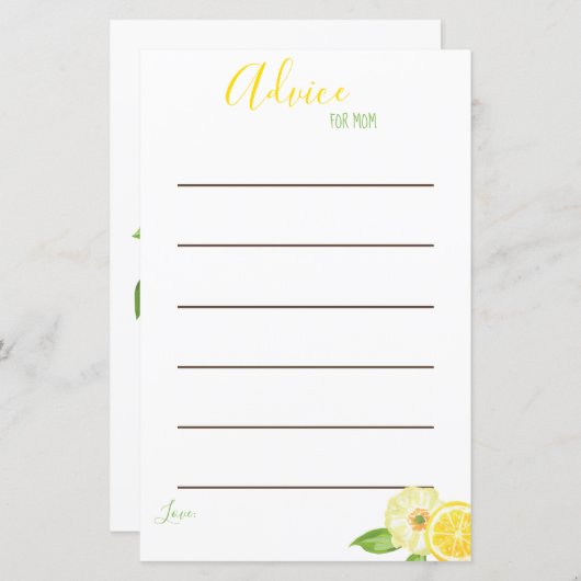 アドバイスカードママの赤ちゃんシャワーレモンイエロー (正面/裏面)