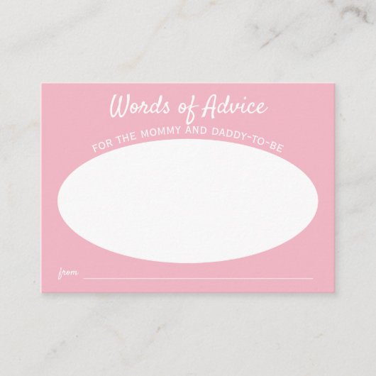 アドバイスシンプルのピンクのミニマルな赤ちゃんシャワー語 エンクロージャーカード (正面)