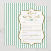 アドバイスフォーザブライトミントグリーン金ゴールドブライダルシャワー アドバイスカード (正面/裏面)