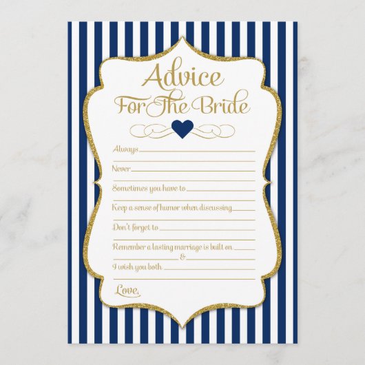 アドバイスフォーザブライドネイビーブルー金ゴールドブライダルシャワー アドバイスカード (正面)