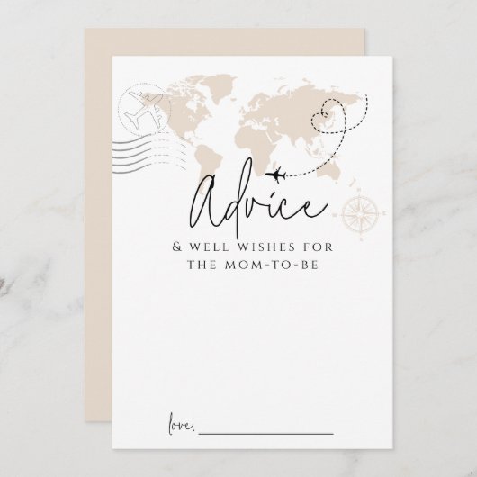アドバイスママ世界地図旅行ベビーシャワーゲームカード 招待状 (正面/裏面)