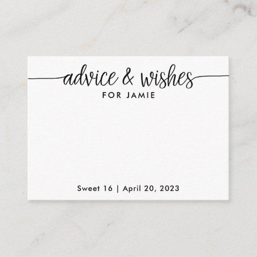 アドバイス及び誕生日の願カスタマイズい, 空白の エンクロージャーカード (正面)