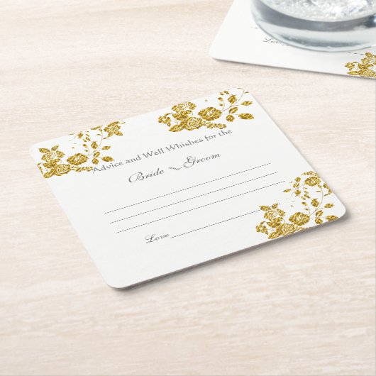 アドバイス結婚と願い、金箔バラ。 スクエアペーパーコースター (アングル)