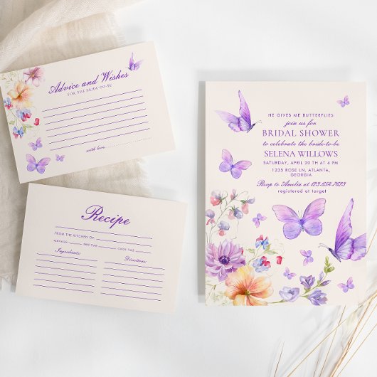 アドバイス&ウィズパープル蝶ブライダルシャワー エンクロージャーカード