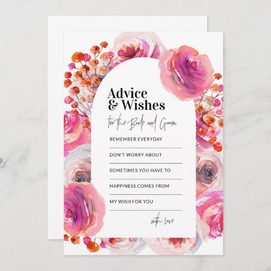 アドバイス&ウィッシュカードピンクフローラアーチデザイン ノートカード (正面/裏面)