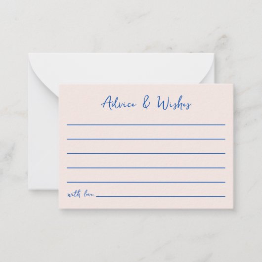 アドバイス&ウィッシュブルーボウハンドドロードブライダルシャワー ノートカード (正面)