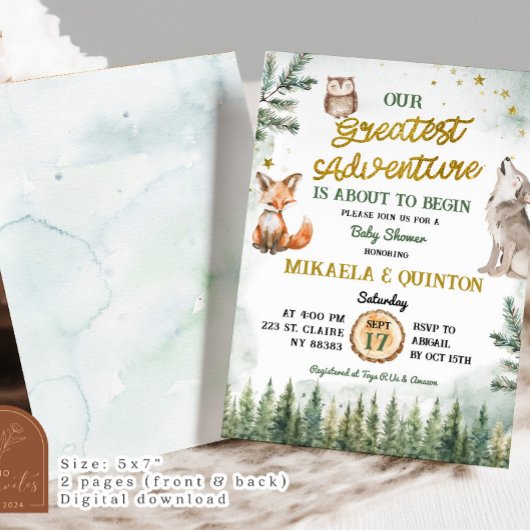 アドバ素晴らしントアニマルフォレスト共同ベビーシャワー 招待状