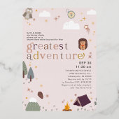 アドバ素晴らしントガールピンクベビーシャワーバラ金ゴールド 箔招待状 (正面)