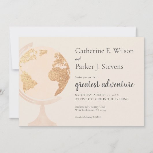 アドバ素晴らしントワールドグローブトラベル金ゴールド結婚ズ 招待状 (正面)
